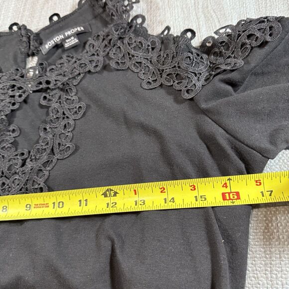 Boston Proper Womens cold Shoulder Keyhole Lace Rhinestones Black Size M - Picture 8 of 9